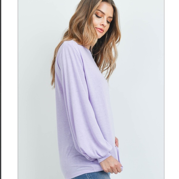 NEW Lavender Ribbed Texture Puffy Long Sleeve Top - Picture 3 of 4